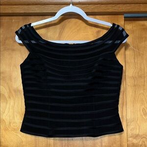 Elegant JS Collections Striped Mesh Corset Off Shoulder Top